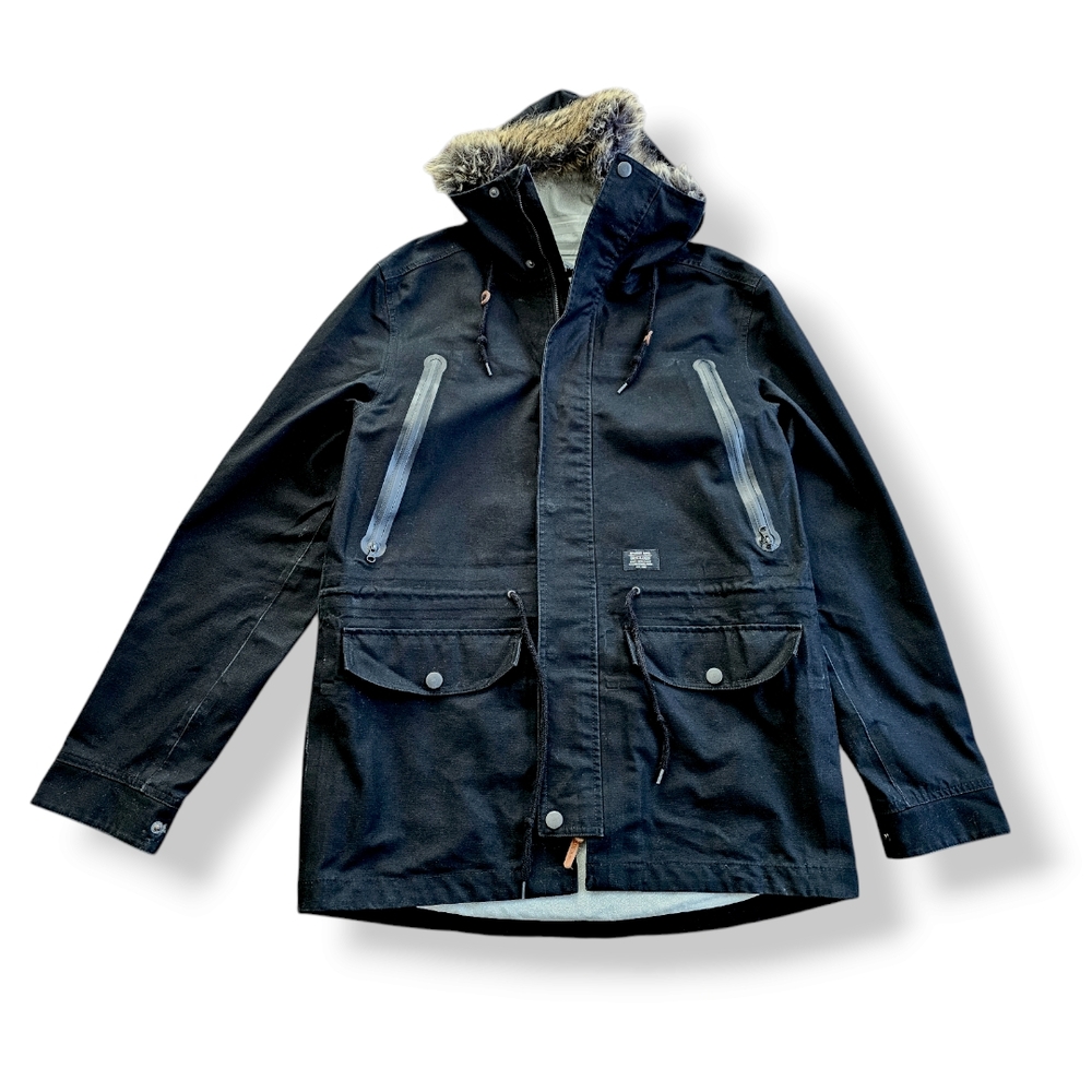 Stussy X Holden 2012 Collab Black Hooded Ski/Snowboard Parka with Faux Fur Trim